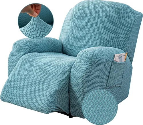 Vista 34 de Genina Funda para Silla Reclinable, Fundas Elásticas para Sillas Reclinables, Fundas para Sofá Reclinable con Rayas Jacquard, Fundas para Sofá