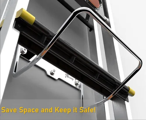 Vista 12 de JBscoop Percha de escalera para pared de garaje, cochecitos de almacenamiento de escalera y silla plegable, soporte de escalera resistente a prueba