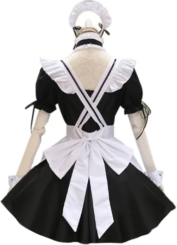 Vista 2 de Raindewll traje de criada francesa anime Cosplay traje de criada para mujer delantal vestido con diadema