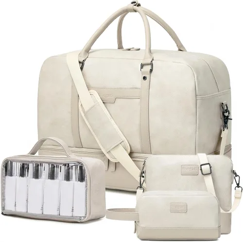 Vista 11 de Bolsa de fin de semana Wogarl para mujeres y hombres, bolsa grande de noche, bolsa de viaje de lona con compartimento para zapatos, bolsa de aseo