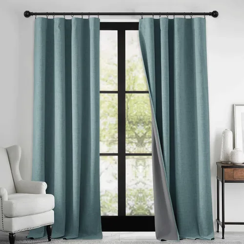 Vista 159 de RYB HOME Cortinas de lino texturizado 100% opacas de 84 pulgadas de largo, aislamiento térmico, privacidad, ahorro de energía para dormitorio, sala