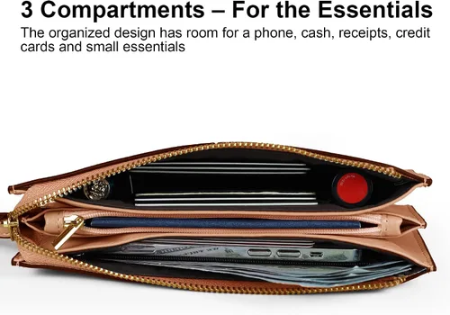 Vista 3 de Befen - Bolso clutch de mano de cuero con correa para teléfono celular, organizador de tarjetas