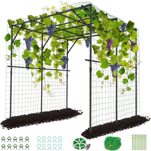 Vista 14 de DoCred Enrejado de arco de jardín grande para plantas trepadoras, 87 pulgadas de alto, soporte de metal para plantas, arco para trepar vides