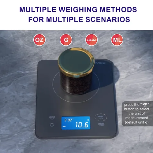 Vista 4 de MEGAWISE - Báscula de café con temporizador, escala digital de vertido, incrementos de 0.00 oz de hasta 17.64 oz, capacidad de 4.4 lbs, función