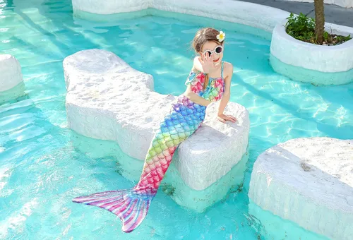 Vista 3 de DNFUN Traje de sirena para niñas con monoaleta