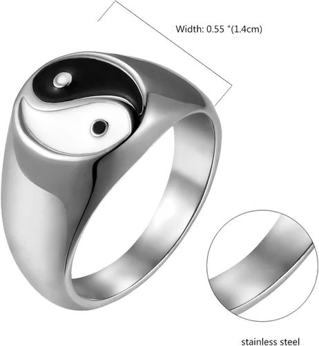 Vista 5 de Rofusn Anillos vintage de Tai Chi Yin Yang para hombre, anillo de acero inoxidable para niños y hombres, Acero inoxidable, otro