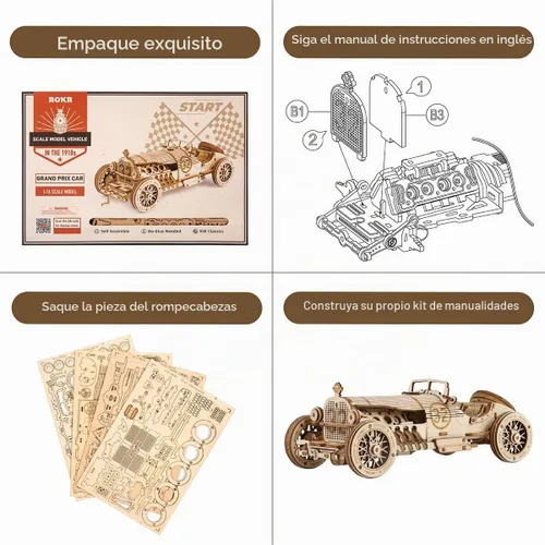 Vista 4 de ROKR Rompecabezas 3D de madera para adultos - Kits de modelo de coche mecánico - Rompecabezas para ejercitar la mente - Kits de construcción