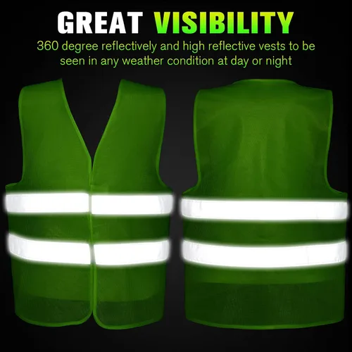 Vista 4 de Coume Chalecos de seguridad reflectantes de alta visibilidad, chalecos de trabajo de construcción de malla con 2 tiras reflectantes