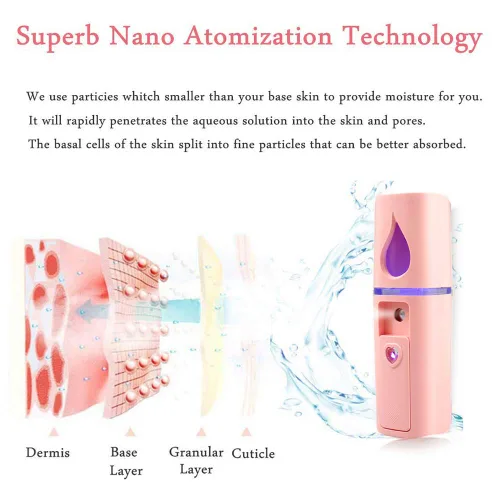 Vista 2 de Vaporizador Facial Portátil Nano Mini Atomizador Facial para Atomización de Extensiones de Pestañas con Espejo y Tanque de Agua Visual de 20ml