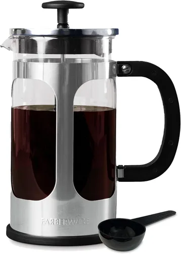 Vista 5 de Farberware Cafetera de prensa francesa, cafetera de té y espresso, prensa de infusión fría de acero inoxidable, vidrio de borosilicato resistente al