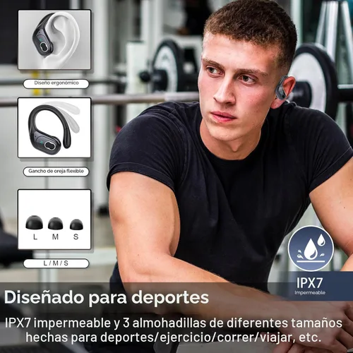 Vista 2 de Auriculares inalámbricos Bluetooth 5.4 de 75 horas para deporte, auriculares Bluetooth 2025 estéreo con graves profundos sobre la oreja con ganchos
