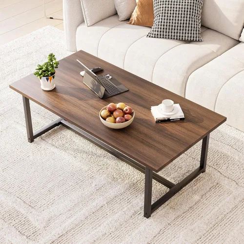 Vista 10 de Mesa auxiliar rectangular de 35.4 pulgadas para sala de estar, mesa de centro de estilo industrial moderna con marco de metal para espacios Negro