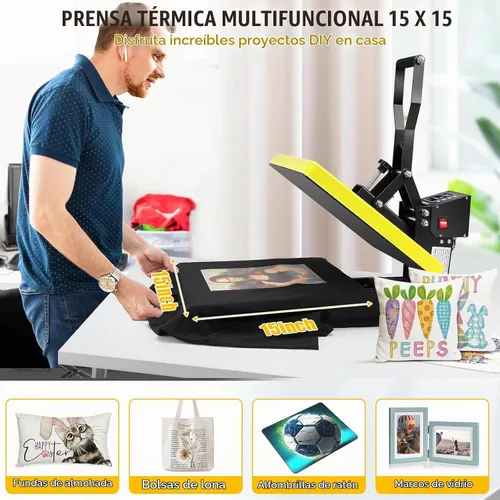 Vista 2 de Whubefy Prensa térmica de 15 x 15 pulgadas, máquina de prensa deslizante para camisetas con 3 modos preestablecidos, calentamiento rápido de doble