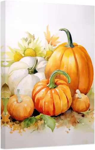Vista 7 de DOARTDO Arte de pared de otoño, imágenes de otoño, decoración de pared, girasoles y calabazas, impresiones en lienzo de cocina, Acción de Gracias