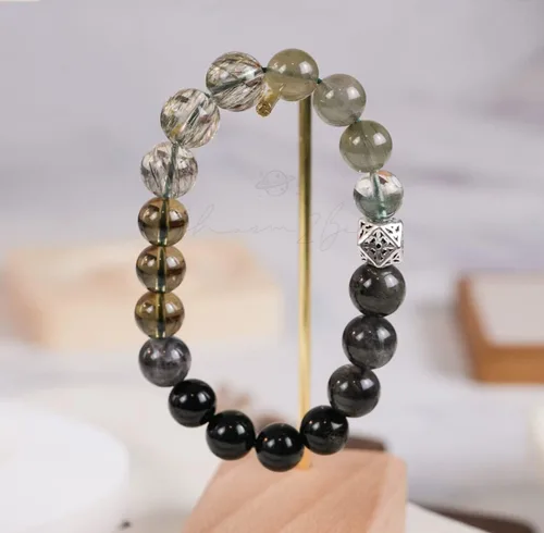 Vista 69 de Precious Gemstone Natural Crystal Healing Bracelet, Rutilated Quartz, Moonstone, Quartz Handmade Original Design Bracelet
