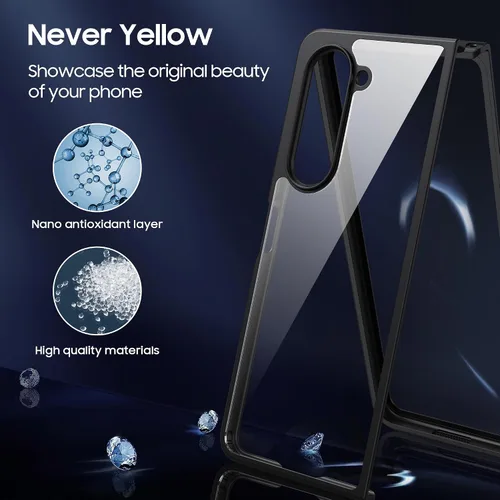 Vista 4 de MAKAVO Funda transparente para Samsung Galaxy Z Fold 5, parte trasera dura de cristal delgado y parachoques negro suave, cubierta a prueba de caídas