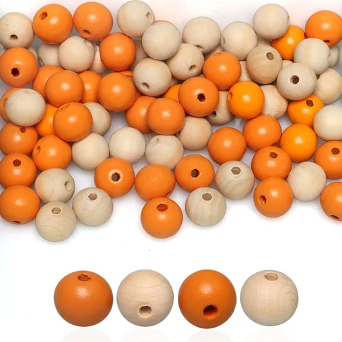 Vista 11 de Cuentas redondas de madera de 3/4 pulgadas, 100 unidades, cuentas sueltas naturales sin terminar, espaciador, suministros para abalorios, hallazgos