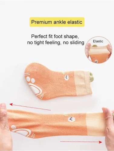 Vista 4 de Calcetines antideslizantes para bebés, calcetines de dibujos animados antideslizantes con puños para niñas, niños y recién nacidos, 6 pares