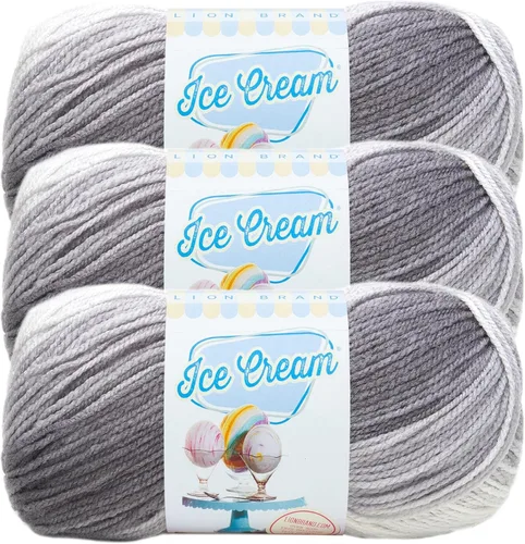 Vista 66 de Lion Brand Yarn, Hilo para Bebé Ice Cream para tejer, ganchillo y manualidades, Baseball Nut, 1 paquete, fibra acrílica colorida de peso DK