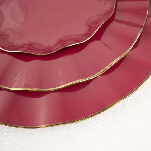 Vista 117 de Tableclothsfactory Paquete de 10 platos redondos de plástico negro de 6 pulgadas para ensalada de postre, platos desechables con borde ondulado