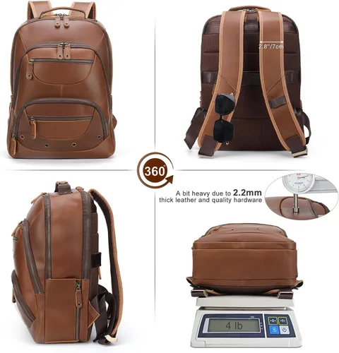 Vista 2 de TIDING Mochila de cuero para hombre para laptop de 16 pulgadas y 15.6 pulgadas, bolsa de trabajo vintage de viaje de negocios, mochila grande
