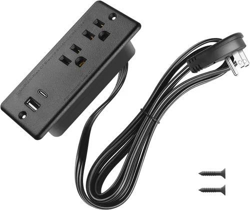 Vista 9 de HHSOET Regleta de alimentación empotrable de 20W con enchufe plano, enchufe de escritorio con USB, toma de corriente empotrada para conferencias