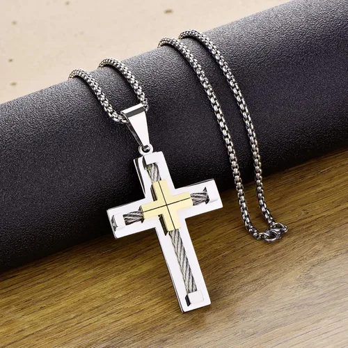 Vista 6 de YL Collar de cruz para hombre, acero inoxidable 316L, colgante de Jesucristo, cadena Rolo para 2022242628 pulgadas