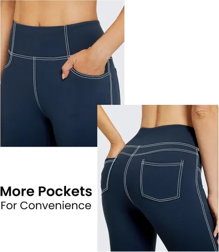 Vista 5 de G4Free Pantalones de yoga con corte de bota con 4 bolsillos, leggings acampanados para mujer, pantalones de vestir casuales de cintura alta