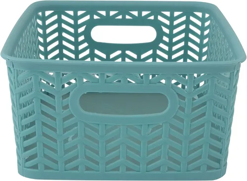Vista 6 de Simplify Paquete de 3 cestas de almacenamiento pequeñas en espiga, dimensiones: 10 x 8 x 4 pulgadas, diseño de espiga, peso ligero, ideal para baño