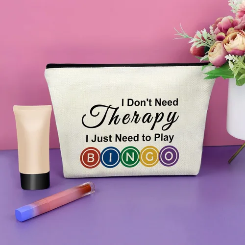 Vista 2 de Sazuwu Regalos para amantes del bingo, regalo de juego para mujeres, bolsa de maquillaje, No necesito terapia, solo necesito jugar al bingo 1 PC