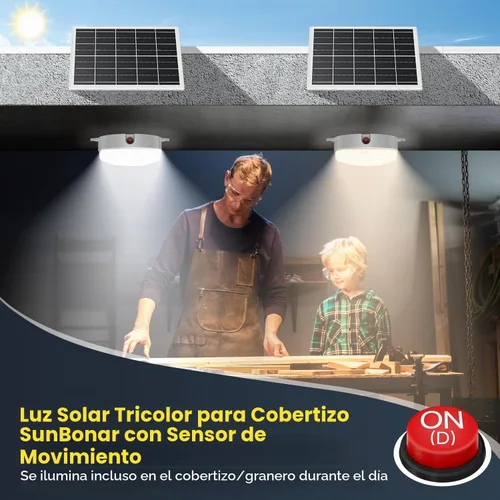 Vista 5 de Luz solar de techo, sensor de movimiento, temporizador 30S/60S y 4 modos y tricolor, diurna y regulable con control remoto e interruptor