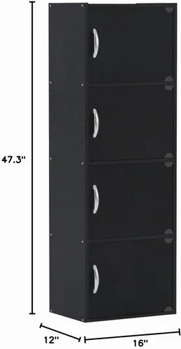 Vista 3 de Hodedah Import - Estante con 4 compartimientos., Material Reciclado, Negro
