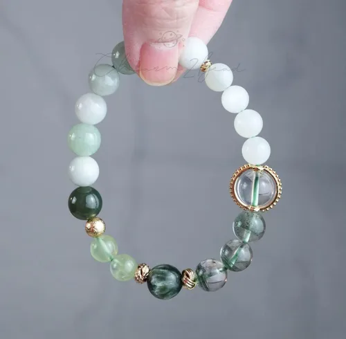 Vista 177 de Precious Gemstone Natural Crystal Healing Bracelet, Rutilated Quartz, Moonstone, Quartz Handmade Original Design Bracelet