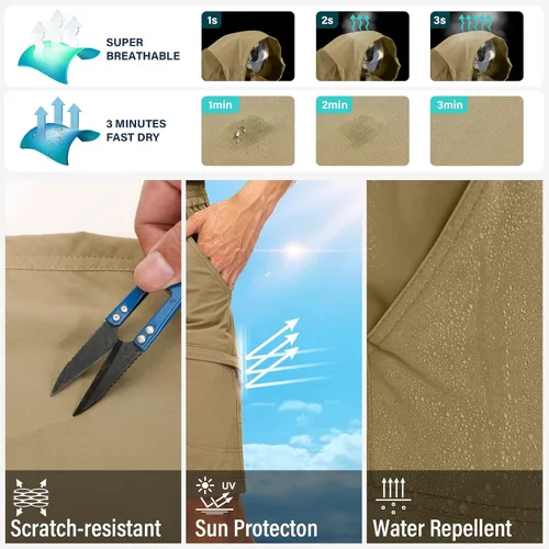 Vista 7 de Pantalones cargo para niños, estilo casual, secado rápido, impermeables, para senderismo, escalada, convertibles