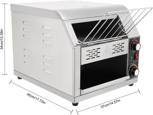 Vista 2 de Tostadora transportadora comercial de 300 rebanadas/hora, 1900 W 110 V, mini tostadora industrial con 7 engranajes para restaurantes y hogares