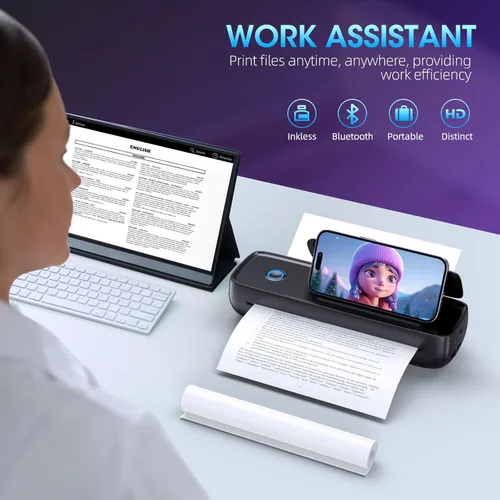Vista 6 de Aixiqee - Impresora térmica portátil inalámbrica para viajes y uso doméstico, mini impresora Bluetooth sin tinta compatible con iOS, Android