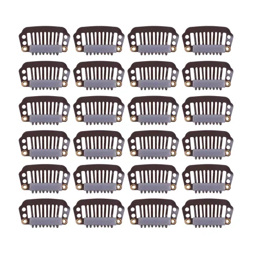 Vista 12 de YANTAISIYU 24 unids/1.102 in 8 dientes Metal peluca clips con goma Snap Clips para peluca Hairpiece Hair Extension Accesorios (negro)