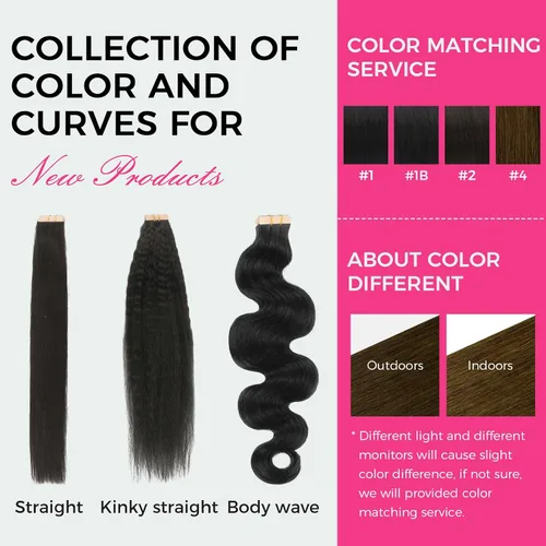 Vista 21 de Extensiones de cabello Lashey de 14 pulgadas; extensiones de cabello humano real lacio color negro azabache con trama adhesiva para mujeres, 20