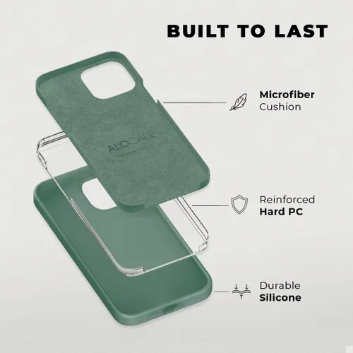 Vista 6 de Compatible con iPhone 13 Pro Max Funda de silicona con protector de pantalla - Verde