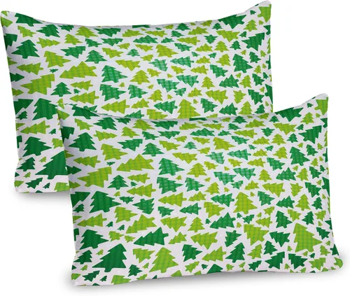 Vista 45 de Ambesonne Juego de 2 fundas de almohada navideñas, diseño de estrellas de Navidad y copos de nieve, letras retro, ropa de cama de microfibra