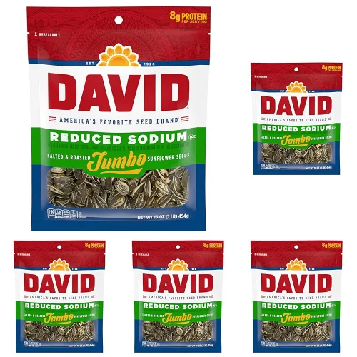 Vista 8 de DAVID Semillas de girasol con sodio reducido, sabor original, 16 oz.