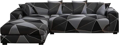 Vista 21 de MIFXIN Funda para sofá seccional, 2 piezas, elástica y elástica de 3 asientos en forma de L, protector de muebles con 4 fundas de almohada para sala