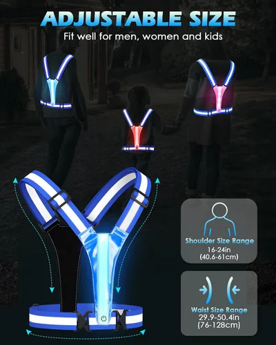 Vista 5 de Zacro LED Reflective Vest Running Gear, 5 Lights Colors High Visibility Reflective Running Gear Rechargeable Light Up Running Vest for Walking