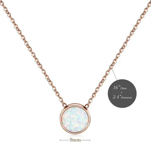 Vista 6 de CIUNOFOR Collar con dije de ópalo del alfabeto chapado en oro rosa, collar con inicial de disco redondo, collar de letra grabada con cadena