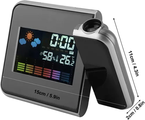 Vista 4 de Akozon Reloj despertador de proyección Digital LED Pronóstico del tiempo Calendario Pantalla Reloj despertador Temperatura Humedad Monitor Medidor