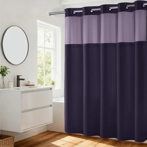 Vista 35 de Cortina de baño River Dream de gran peso sin ganchos necesarios con diseño de gofre punteado y forro a presión - 36W x 74H, de calidad hotelera