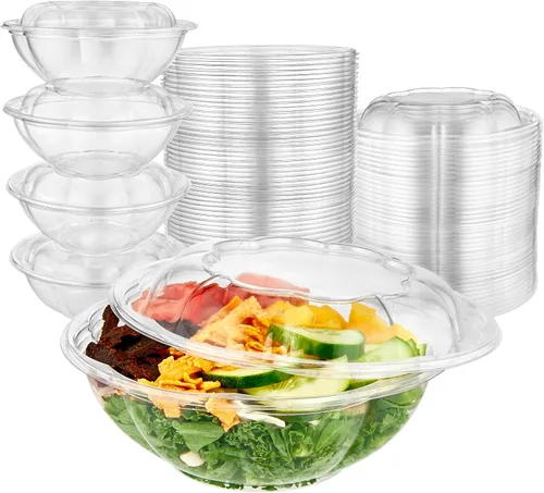 Vista 11 de Stock Your Home Cuencos de Ensalada de Plástico Transparente de 18 oz con Tapas Desechables (Paquete de 50) Mini Recipiente para Llevar con Tapa a