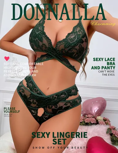 Vista 4 de Donnalla - Conjunto de lencería sexy para mujer, 2 piezas, brasier y pantaletas, conjunto de ropa de dormir