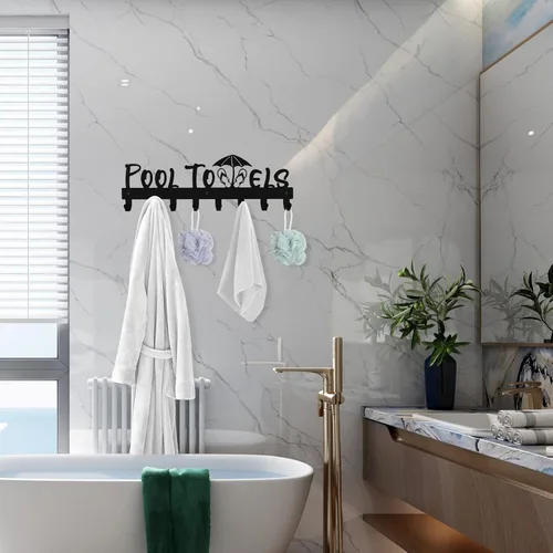 Vista 6 de IBosins Toallero de piscina con 8 ganchos, toallero montado en la pared para exteriores o baño, colgador de toallas para colgar albornoces, toallas