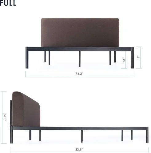 Vista 8 de Mellow BREE - Cama de plataforma de metal con cabecera tapizada curva, listones de acero, fácil montaje, marrón expreso, tamaño matrimonial Marrón